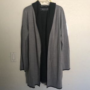 Lt Grey wool blend cardigan with pockets and hood -plus XXL